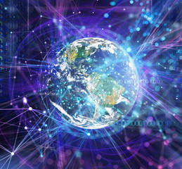 Abstract internet connection network background with motion effects. Earth provided by NASA