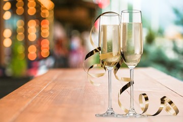 Two glasses of champagne isolated on white background