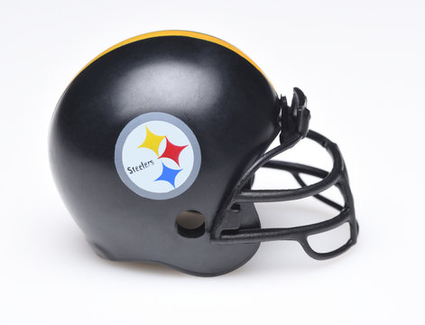 IRVINE, CALIFORNIA - AUGUST 30, 2018: Mini Collectable Football Helmet for the Pittsburgh Steelers of the American Football Conference North.