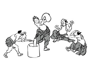 Fototapeta premium 北斎漫画_人々_餅つき