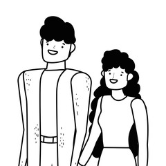 Couple of woman and man cartoon design