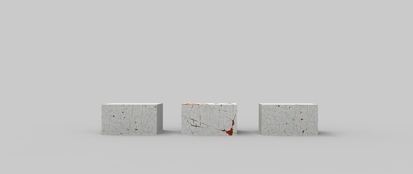 Render tridimensional de podio con diferentes niveles para presentaci&oacute;n de producto con diferentes materiales coloridos  y texturas. Ilustraci&oacute;n 3d