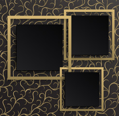 3 black and 3 gold frame background on golden  pattern With a black gradient background that looks premium.autumn