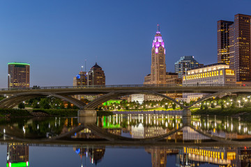 Columbus Skyline at Night at the Scioto River