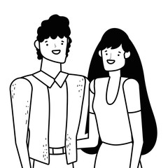 Couple of woman and man cartoon design