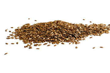 Heap of linseeds, flax seeds on white background.