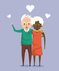 Beautiful elderly couple smiling cartoon
