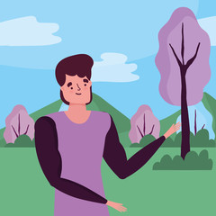 Avatar man over landscape vector design