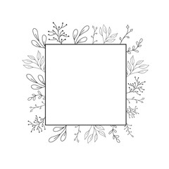 Vector frame with flowers. Doodle drawing. Wedding design element