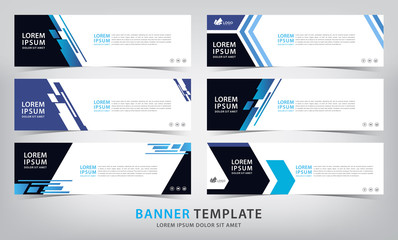 set of six abstract blue web banner templates, vector illustration