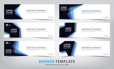 set of six abstract blue web banner templates, vector illustration