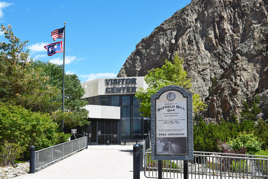 CODY, WYOMING - JUNE 24, 2017: Buffalo Bill Dam Visitor Center. The dam on the Shoshone River is named after the famous wild west figure William Buffalo Bill Cody.
