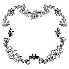 Style drawing of wreath frame, black line art on white background. Vector