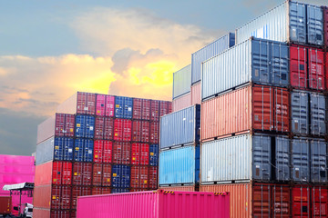 Container stack during sunset Working concept in the port