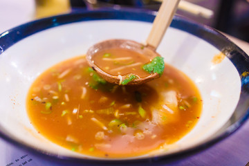 Hot Chilli Soup in a White Bowl