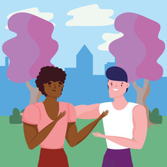 Avatar men in park vector design
