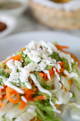 Flautas, 3 flour tortillas rolled with chipotle chicken, lettuce, tomatillo avocado salsa, pickled carrots, queso fresco, crema, taquitos 