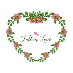 Border of pink wreath frame beautiful, for greeting card fall in love. Vector