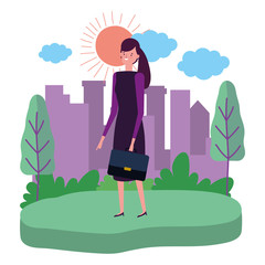 Businesswoman avatar with suitcase design vector illustration