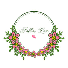 Design elegant of card fall in love, pink flower frame, element isolated on white background. Vector