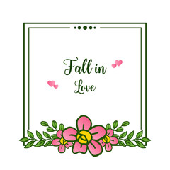 Design elegant of card fall in love, pink flower frame, element isolated on white background. Vector