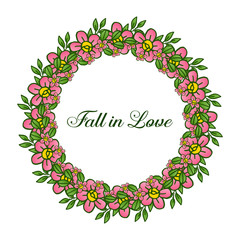Ornate of green leafy wreath frame, for lettering fall in love, romantic card. Vector