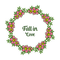 Ornate of green leafy wreath frame, for lettering fall in love, romantic card. Vector