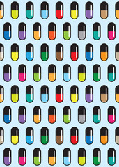 Colorful Pill or Capsule Seamless Pattern and Background.