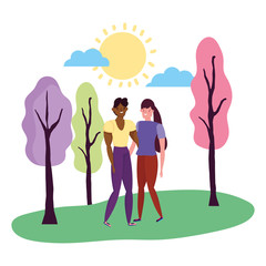 Couple of woman and man cartoon design