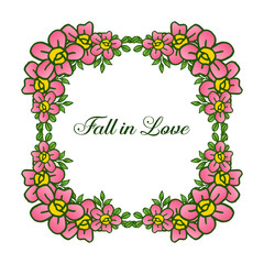 Beautiful pink flower frame, on a white backdrop, for design of various card fall in love. Vector