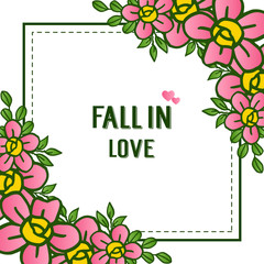 Beautiful pink flower frame, on a white backdrop, for design of various card fall in love. Vector