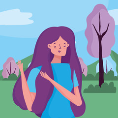 Avatar woman over landscape vector design