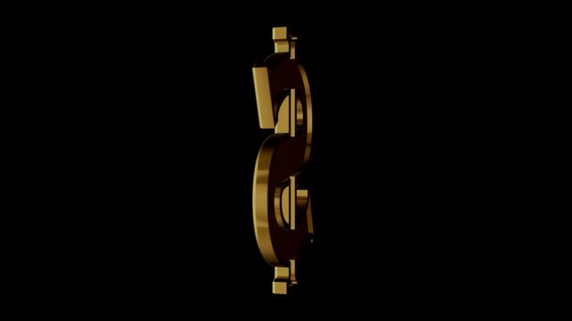 3d render golden Dollar sign spinning animation seamless loop on black background. Quality unique financial business animated dynamic motion.