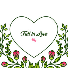 Decorative border of leaf wreath frame, for unique card fall in love. Vector