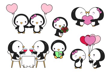 Cute Valentine Wedding Penguins Clipart