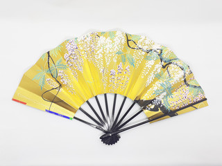 Artistic Traditional Colorful Hand Fan with Beautiful Japanese Culture Ornaments in White Isolated...