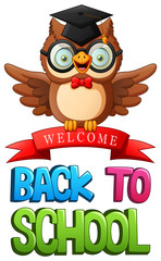 Back to school with happy owl cartoon. vector illustration