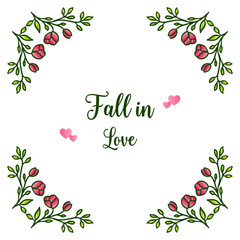 Artwork of green leafy wreath frame, for design of card beautiful fall in love. Vector