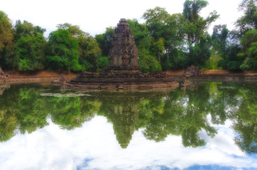 Neak Pean water temple with reflection in pool, Siem Reap, Cambodia