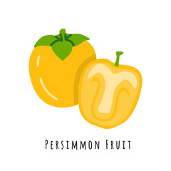 Persimmon fruit flat vector illustration