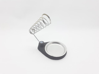Simple Modern Silver Metallic and Black Colored Solder Holder for Electronic Technician Helper in White Isolated Background