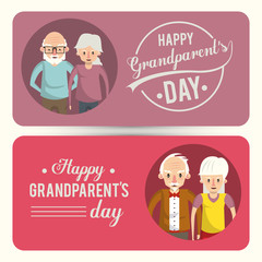 Set of Happy grandparents day card with cartoons