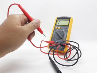 Yellow Modern Digital Electronic Multi Meter with Ohm Ampere Volt and Watt Measurement with Red and...