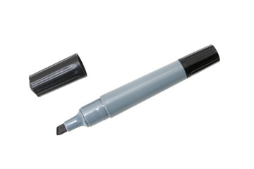 Black marker pen with cap off on a white background with clipping path