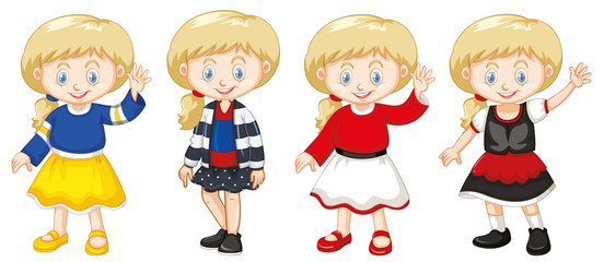 Girl with happy face in different costumes