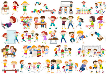 Boys, girls, children in educational fun activty theme