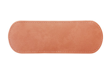 close up label leather isolated onwhite with clipping path