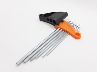 Hand Mechanic Tools Hexagonal L Key Wrench Complete Set in White Isolated Background