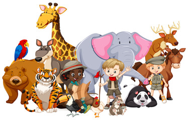 Obraz premium Children with animals on isolated background