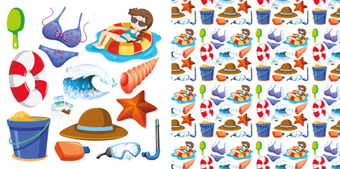 Seamless background design with isolated set of summer holiday